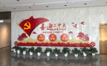 影院大堂喜迎黨二十大黨建文化墻案例效果圖